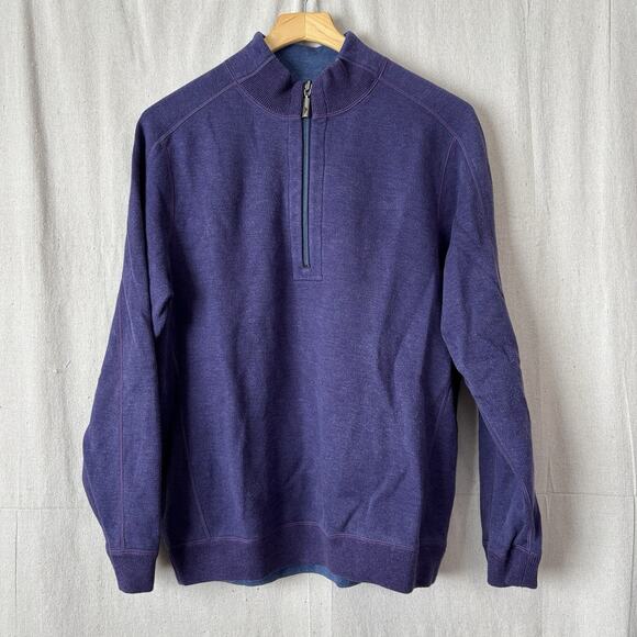 Tommy Bahama Relax 1/4 Zip Mens Preppy Reversible Sweater Size L Blue Purple - Picture 1 of 10